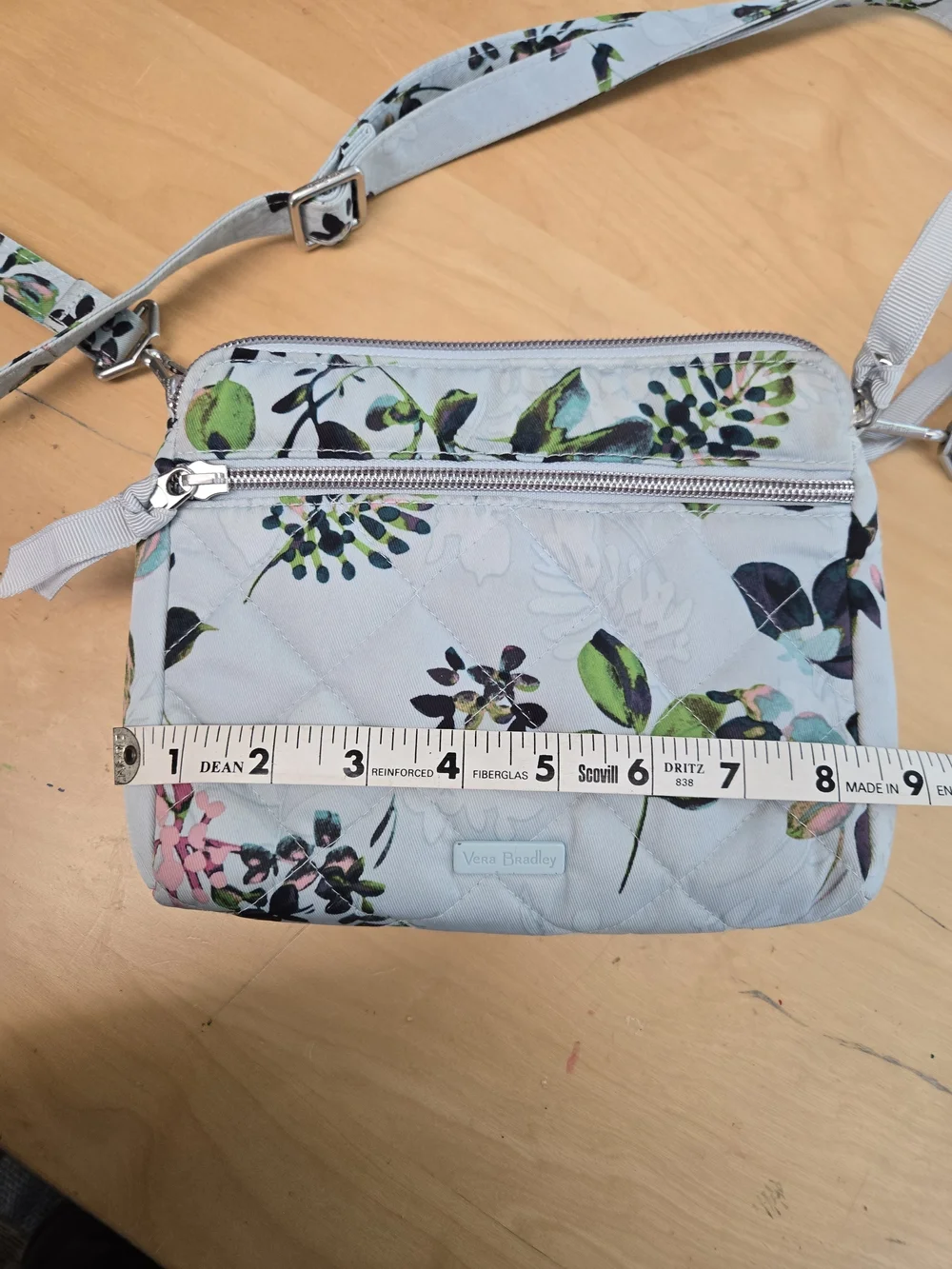 Vera Bradley Seawater Bloom Crossbody Light Blue Triple Compartment Purse
